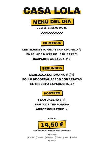 Menú del día de ejemplo con el estilo Bloque