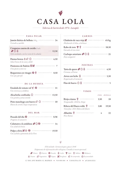 Carta de ejemplo con el estilo Bodega