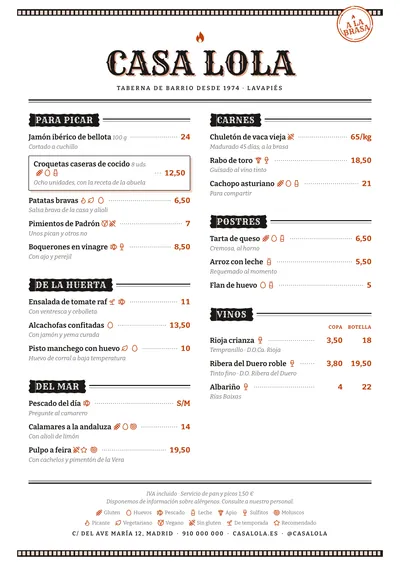 Carta de ejemplo con el estilo Brasa