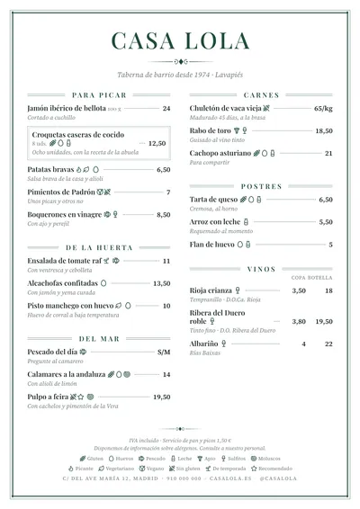 Carta de ejemplo con el estilo Brasserie