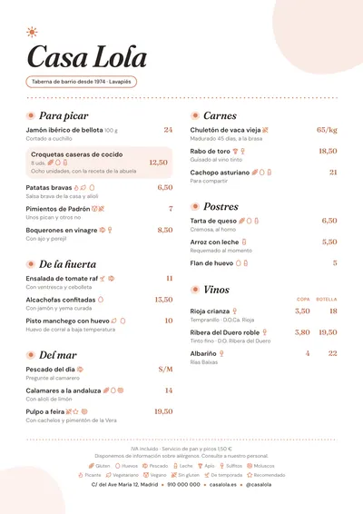 Carta de ejemplo con el estilo Brunch