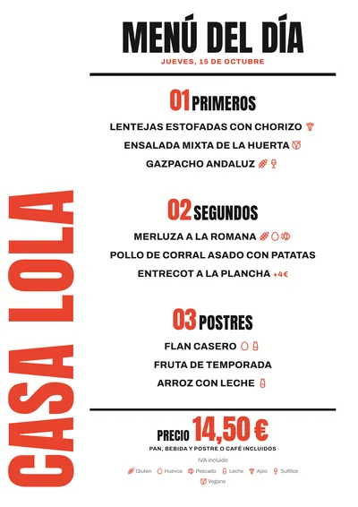 Menú del día de ejemplo con el estilo Cartel