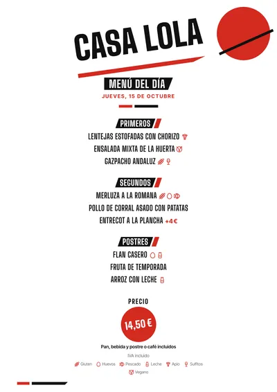 Menú del día de ejemplo con el estilo Constructivo