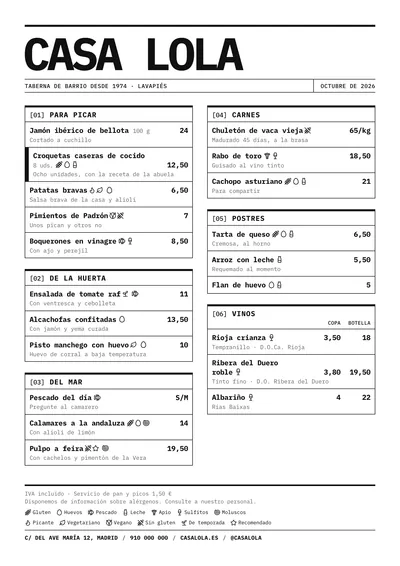 Carta de ejemplo con el estilo Crudo