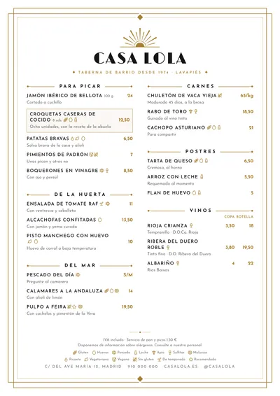 Carta de ejemplo con el estilo Déco