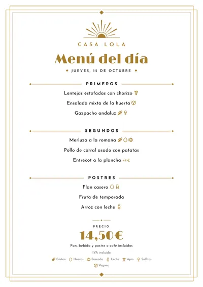 Menú del día de ejemplo con el estilo Déco