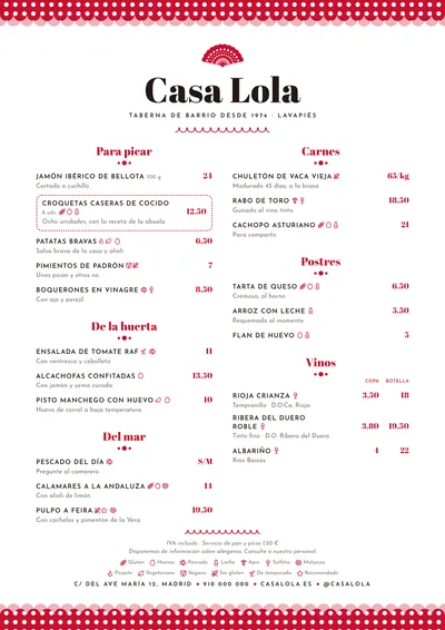 Carta de ejemplo con el estilo Feria