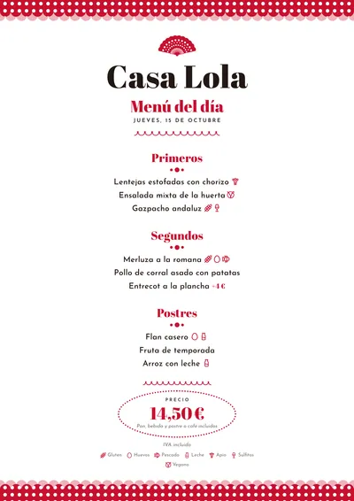Menú del día de ejemplo con el estilo Feria