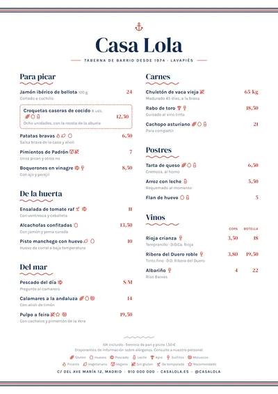 Carta de ejemplo con el estilo Marinero