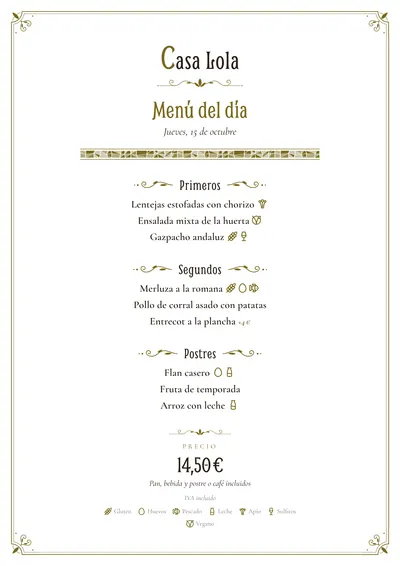 Menú del día de ejemplo con el estilo Modernista