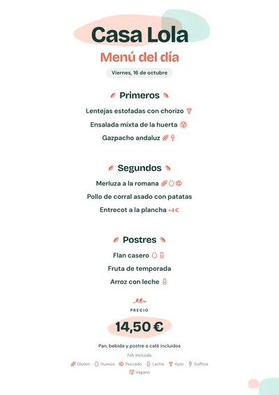 Menú del día de ejemplo con el estilo Poké
