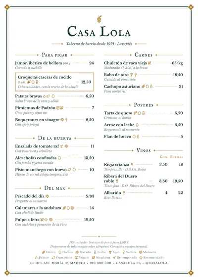 Carta de ejemplo con el estilo Pub