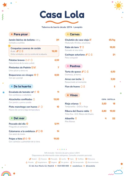 Carta de ejemplo con el estilo Recreo