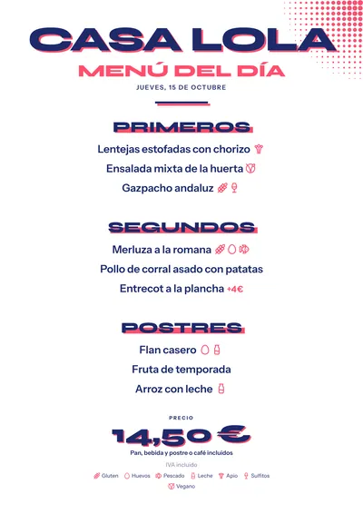 Menú del día de ejemplo con el estilo Serigrafía