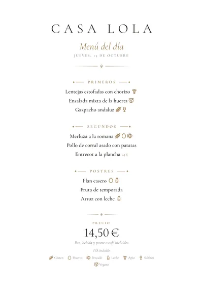 Menú del día de ejemplo con el estilo Sobremesa