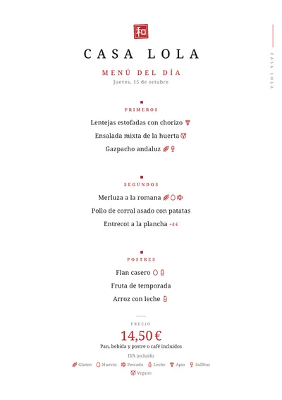 Menú del día de ejemplo con el estilo Sumi