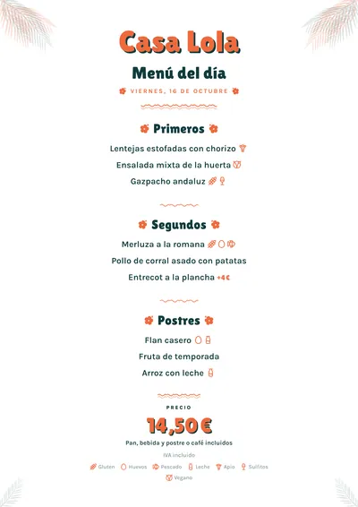 Menú del día de ejemplo con el estilo Tiki