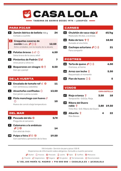Carta de ejemplo con el estilo Wok