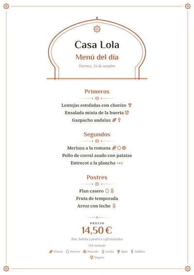Menú del día de ejemplo con el estilo Zoco