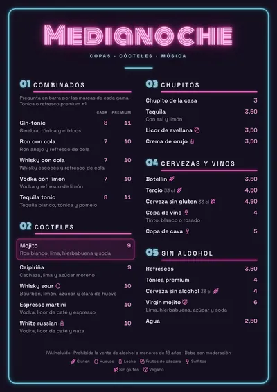 Plantilla de bar de copas
