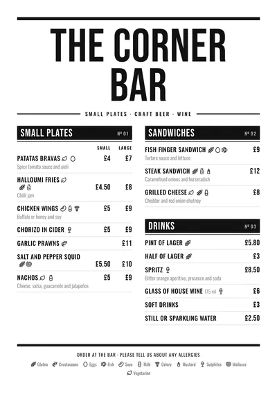 Tapas bar menu template