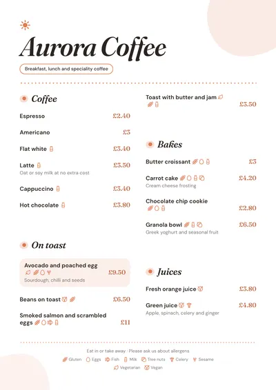 Café menu template