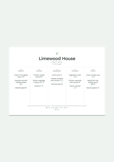 Care home menu template