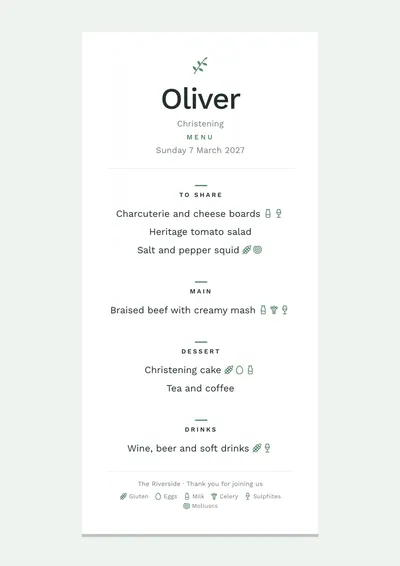 Christening menu template