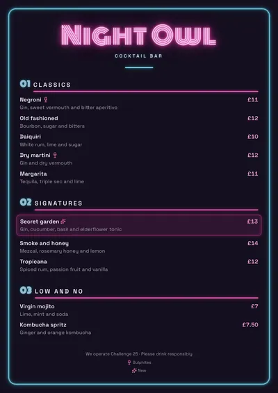Cocktail menu template