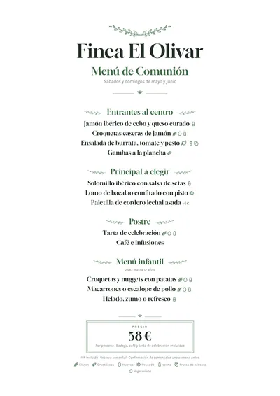Plantilla de menú de comunión