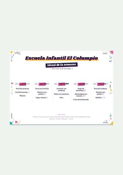 Plantilla de menú de escuela infantil
