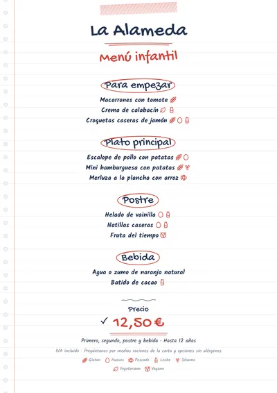 Plantilla de menú infantil