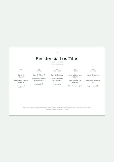Plantilla de menú de residencia de mayores