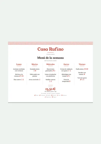 Plantilla de menú semanal del restaurante