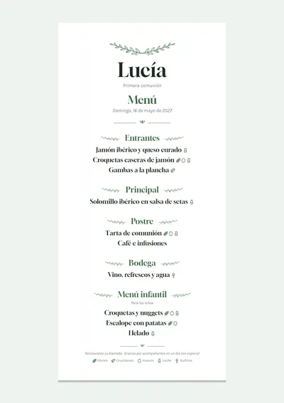 Plantilla de minuta de comunión