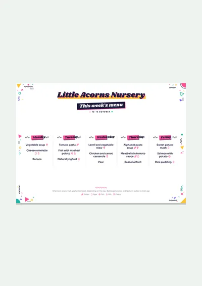 Nursery menu template