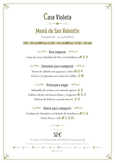 Plantilla de menú de san valentín