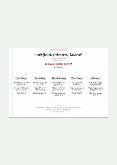 School lunch menu template
