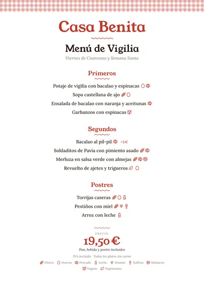 Plantilla de menú de semana santa