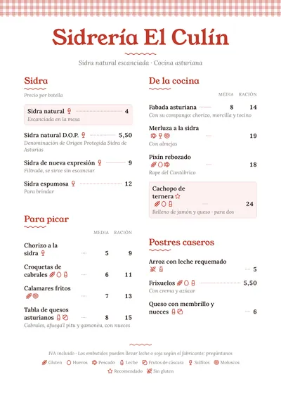 Plantilla de sidrería