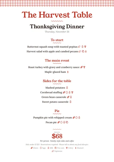Thanksgiving menu template