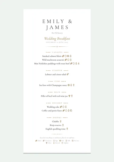 Wedding menu card template