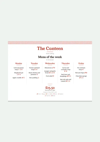Weekly menu menu template