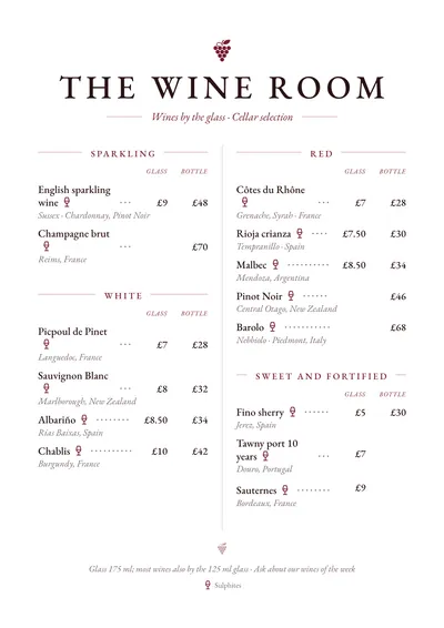 Wine list template